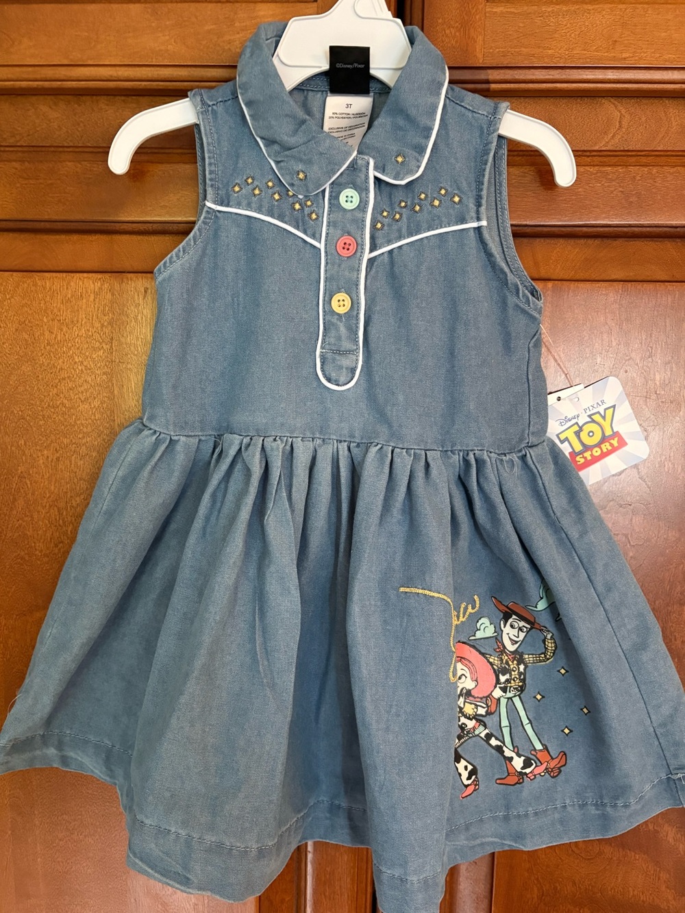 Disney Toy Story Jessie Sleeveless Chambray Dress Size 3T NWT